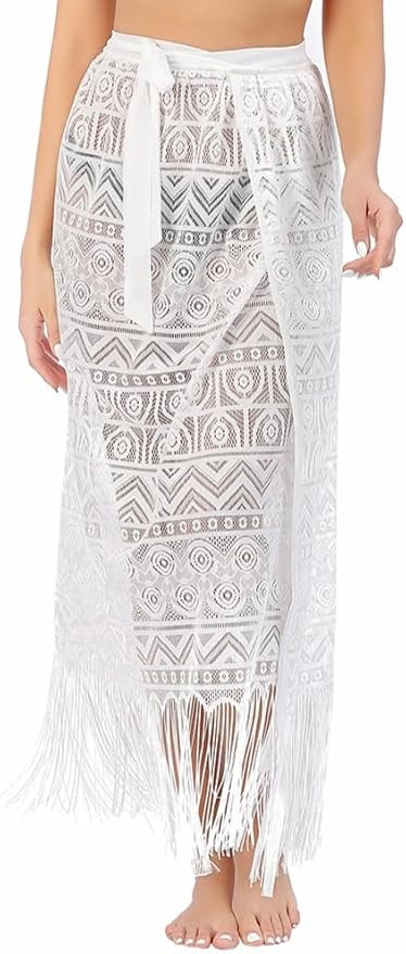AUZURE Sarong Coverups for Women Floral Tie Side Swimsuit Pareo Wrap Skirt Sheer Beach Bathing Su... | Amazon (US)