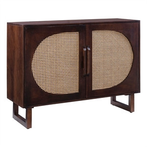 Linon Keyla Wood Cane Console with Storage in Brown | Homesquare