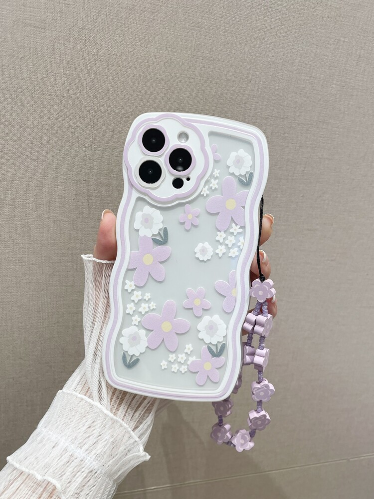 Coque de téléphone transparente à imprimé fleur avec lanière | SHEIN