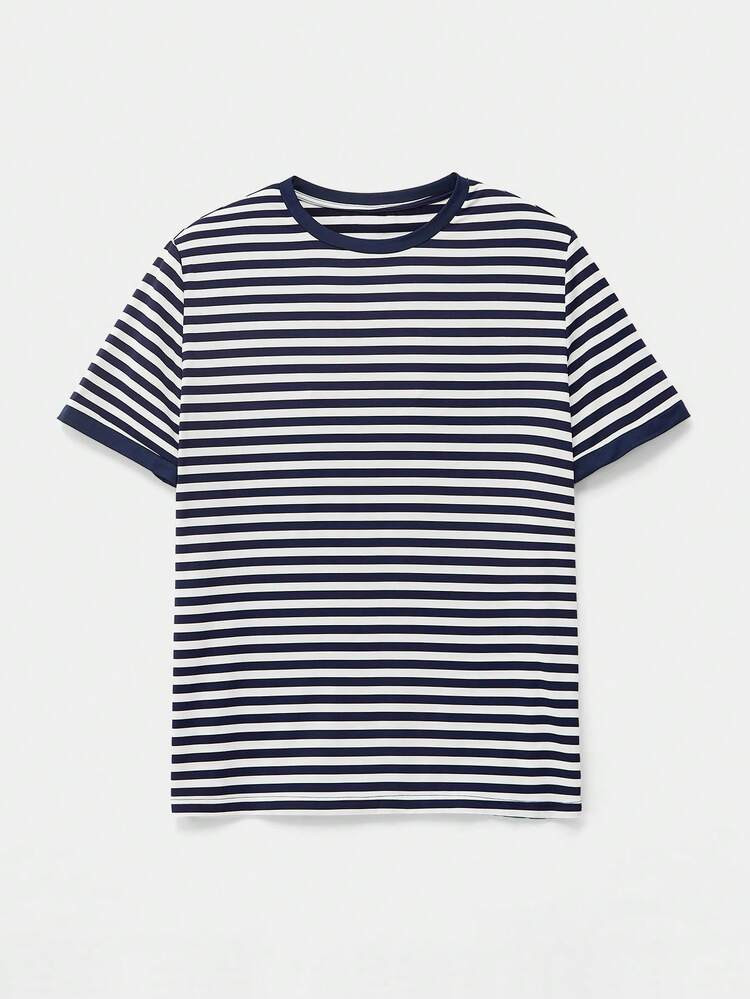 NORVETH Men's Striped Slim Fit Round Neck T-Shirt, Summer | SHEIN