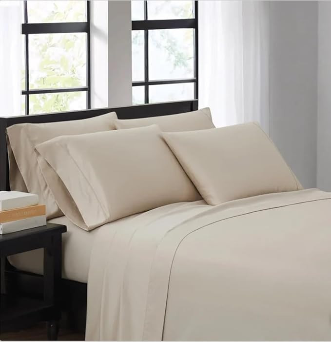 KIRKLAND Signature 680 Thread Count King Sheet Set, 6-Piece, Pima Cotton, Oatmeal, Crease Control... | Amazon (US)