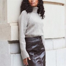 Loose Fit Grey Turtleneck Sweater For Women Chic Knitted Pullover For AutumnWinter | SHEIN
