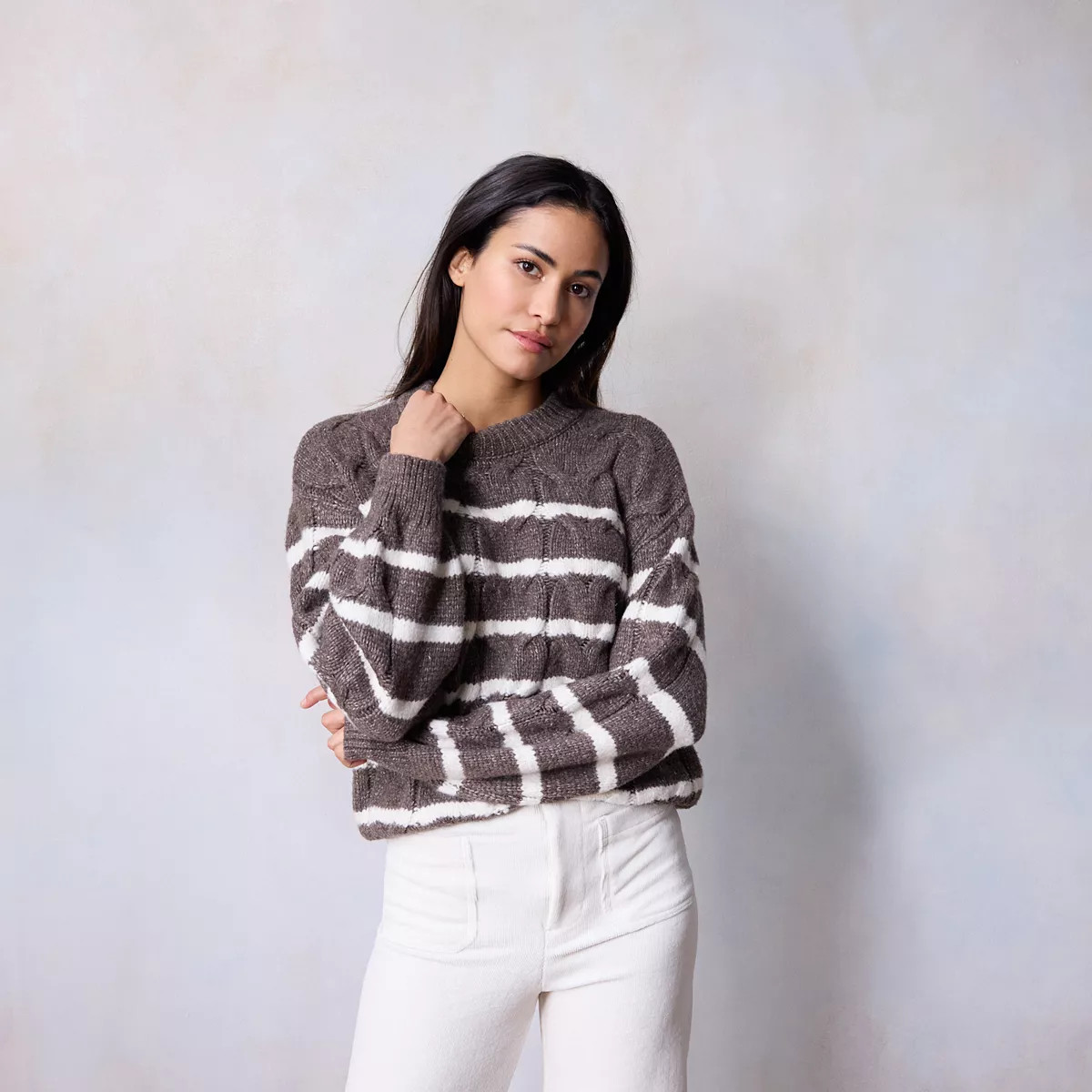 Women's LC Lauren Conrad Cable Knit Crewneck Sweater | Kohl's