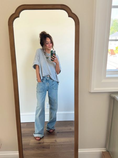 Cozy casual Friday. Top favorite wide leg jeans and a fp lookalike top for the win! 