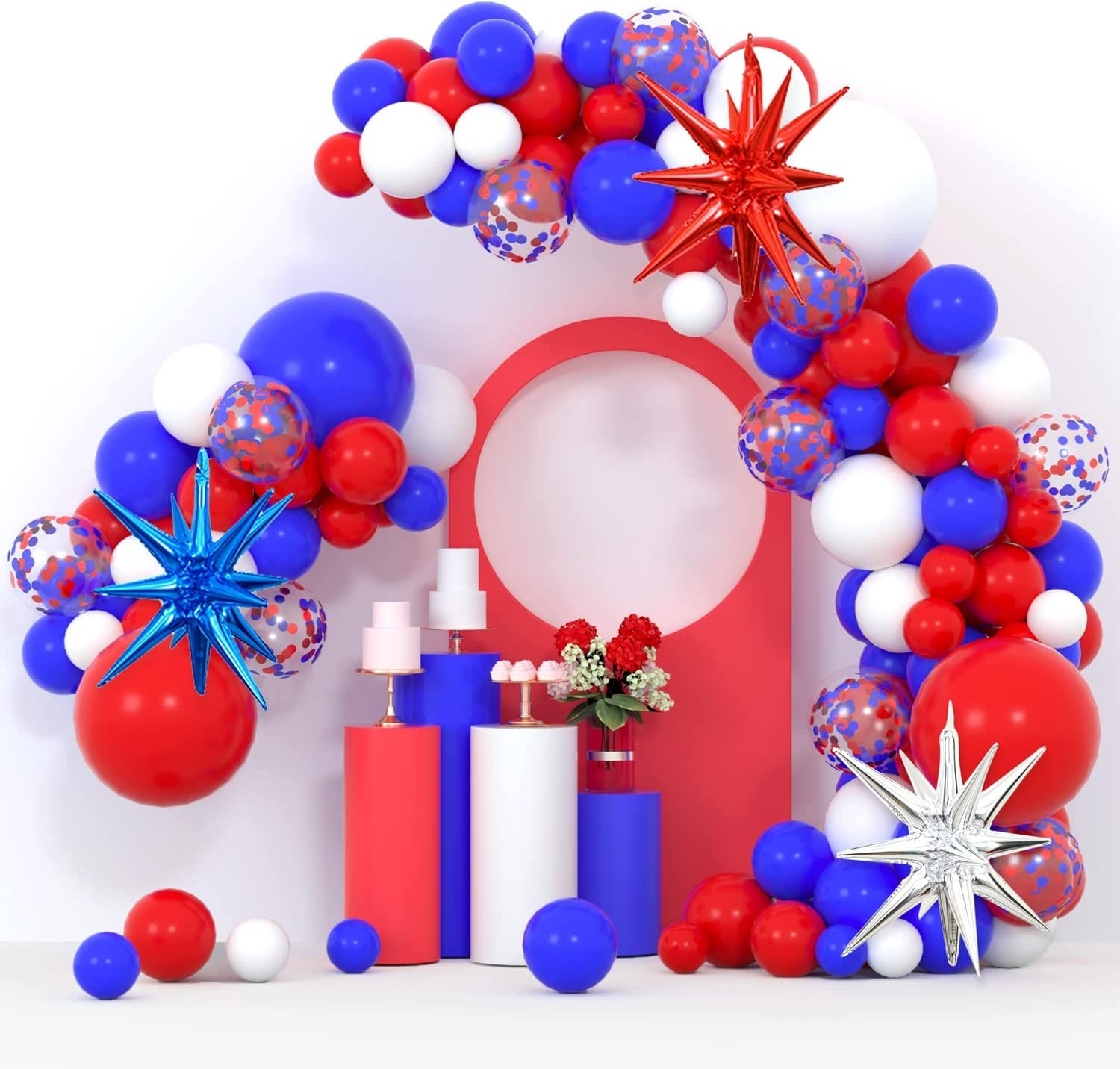 Amazon.com: Red White and Blue Balloon Garland Kit Navy Blue White Red Latex Confetti Balloons Ar... | Amazon (US)