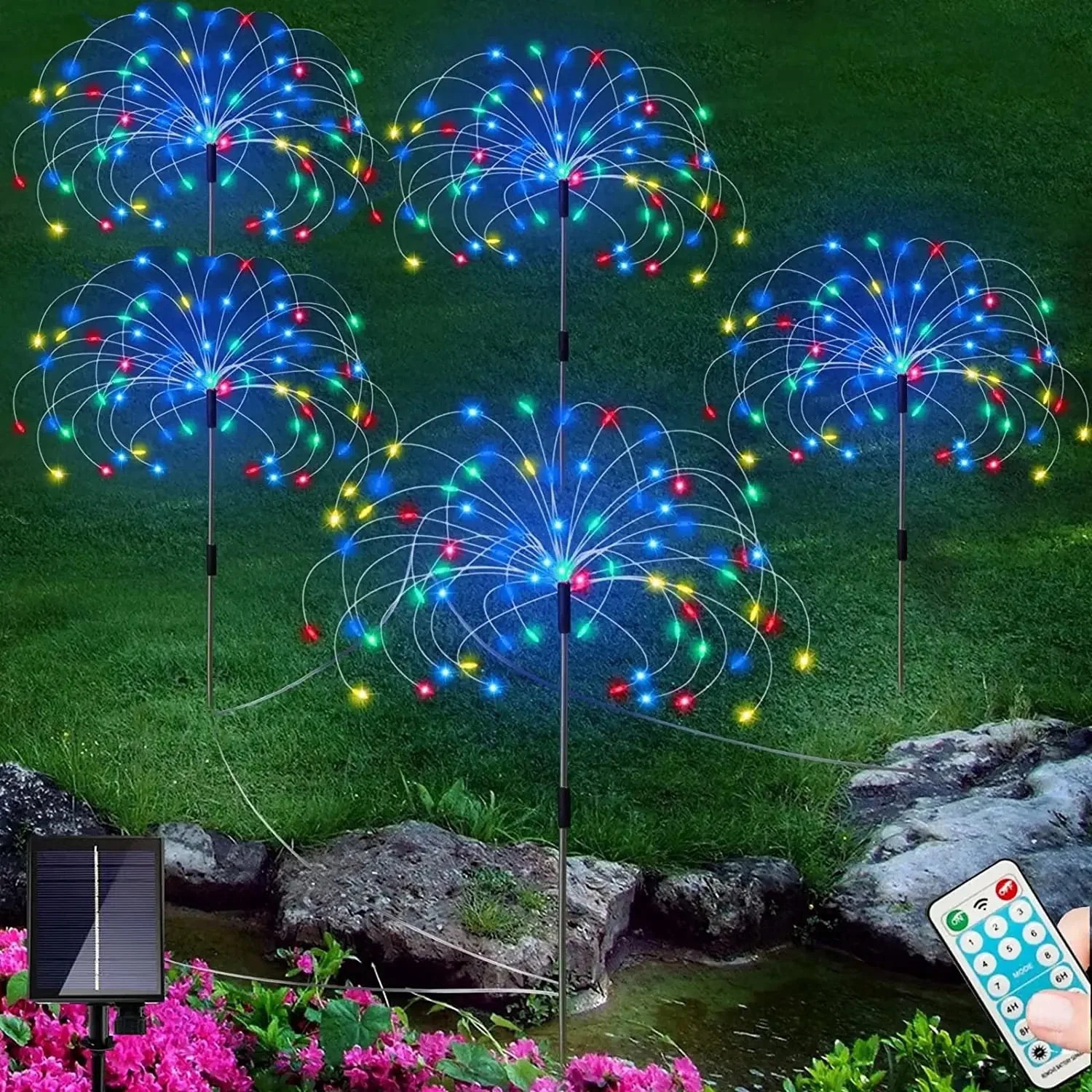5 Pack Solar Firework Lights Outdoor, 360 LED Waterproof Starburst Stake Lights with Remote Contr... | Walmart (US)