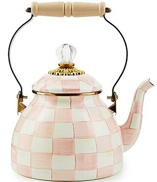 MacKenzie-Childs Check Enamel 2-Quart Tea Kettle - Rosy Check | Dillard's