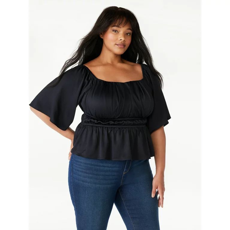 Sofia Jeans Women's Plus Size Peplum Top with Bell Sleeves, Sizes 1X-5X | Walmart (US)