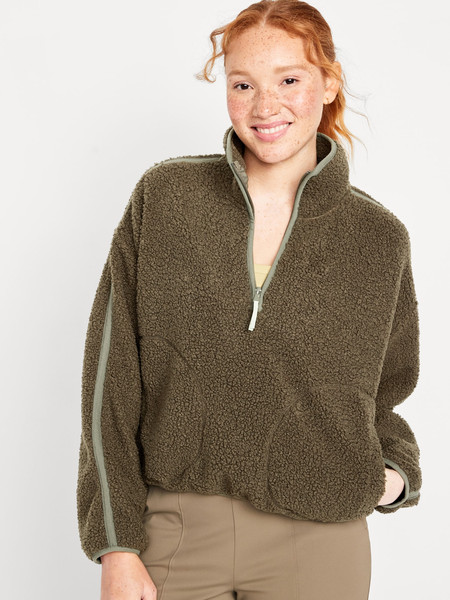 Cropped Sherpa 1/4-Zip Pullover for Women | Old Navy (US)
