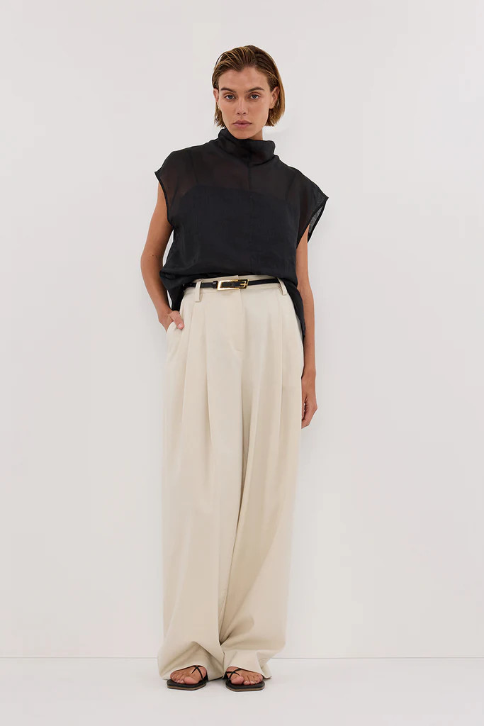 CARMEL BLACK RAMIE FUNNEL NECK TOP | DISSH