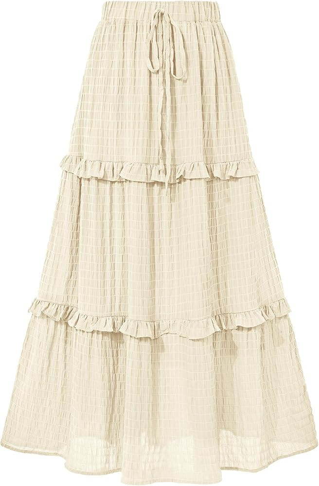 BTFBM Women's Long Summer Skirt 2025 Elegant High Waist Cocktail Party Wedding Guest Dress Flared... | Amazon (US)