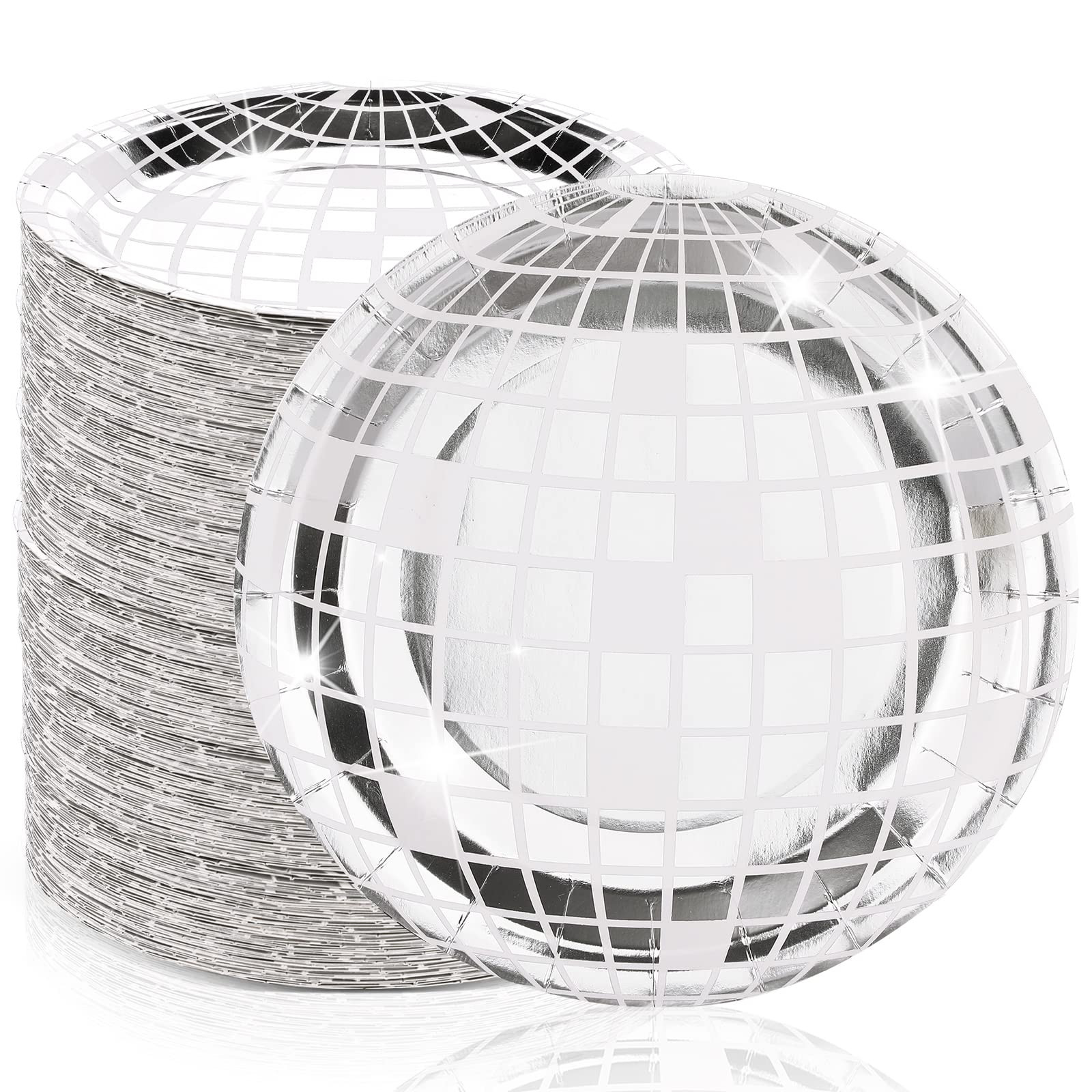 Funtery 50 Pcs Disco Plates 9'' Silver Paper Plates 70s Party Decorations Disposable Disco Desser... | Amazon (US)
