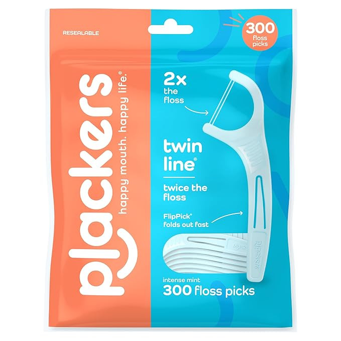 Plackers® Twin Line® Floss Picks with Tuffloss® Fiber & FlipPick®, Intense Mint, Double-Line ... | Amazon (US)