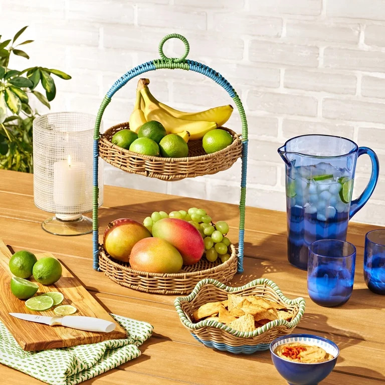 Beautiful Two-Tier Two-Tone Rattan Tray by Drew Barrymore | Walmart (US)