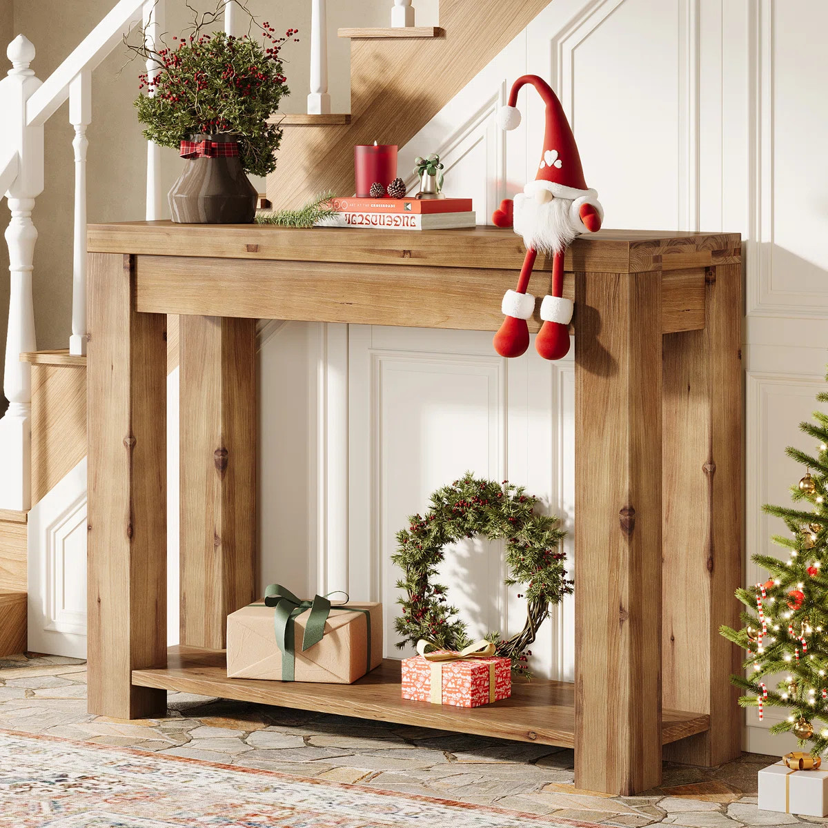 43" Solid Wood Console Table with 2-Tier Storage Shelf, Narrow Sofa Table for Entryway, Hallway, ... | Wayfair North America