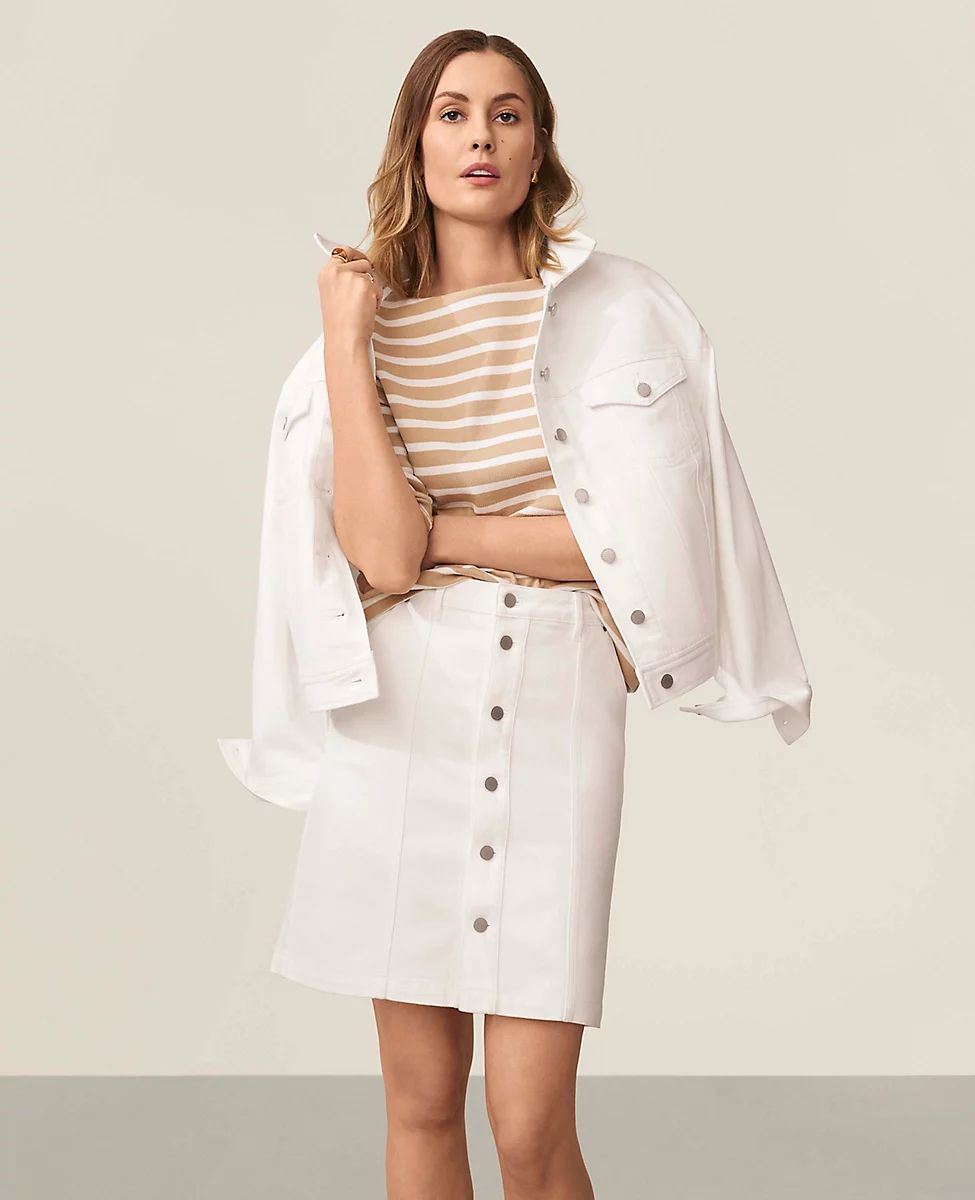 AT Weekend Denim Skirt in White | Ann Taylor (US)