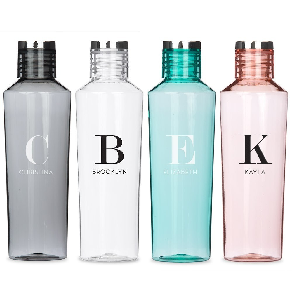 Personalized Reusable Plastic Water Bottle - Modern Serif Monogram Print - The Knot Shop | The Knot 