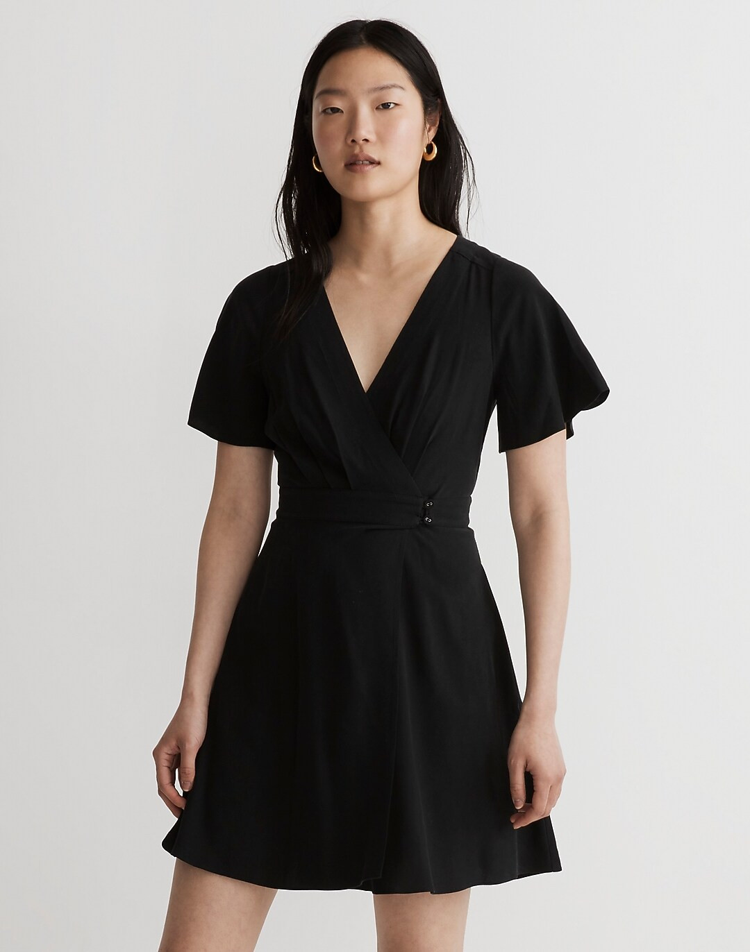 Pleated-Waist True-Wrap Mini Dress | Madewell