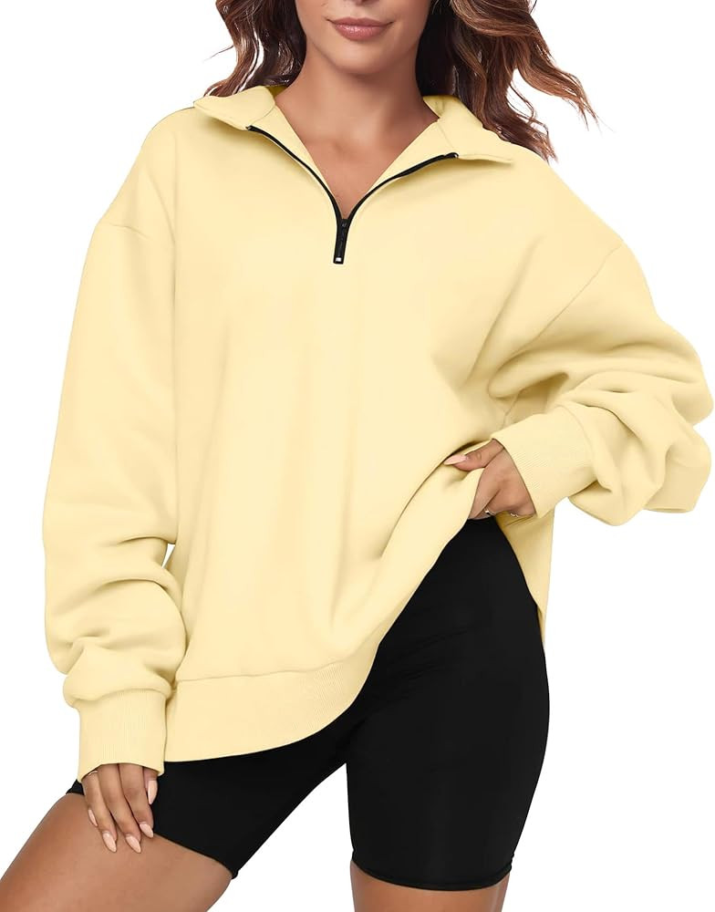 Oversized Sweatshirt for Womens Half Zip Pullover Top Casual Long Sleeve Fleece Sweatshirt | Amazon (US)