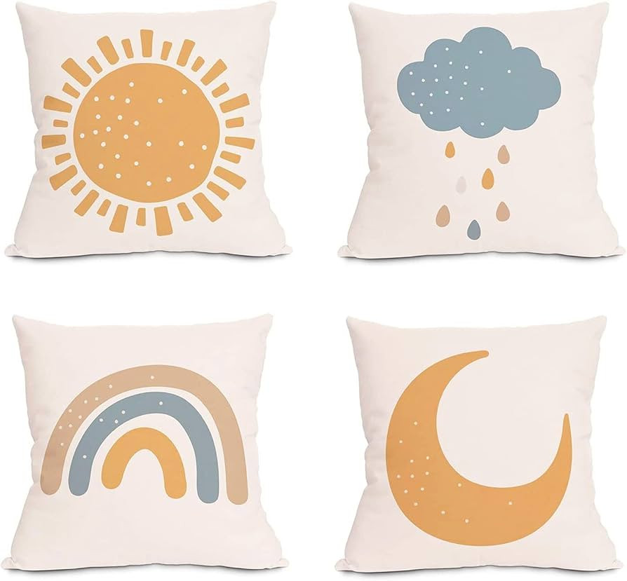 Ailansnug Boho Sun and Moon Clouds and Rainbows Kids Throw Pillow Case Modern Art Pillow Cover fo... | Amazon (US)