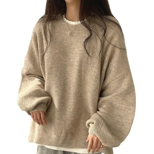 Women's Solid Knitting Split Hem Crewneck Jumper,Women's Long Sleeve Pullover Sweater Fall Casual... | Amazon (US)