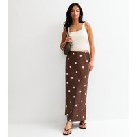 Women's Petite Brown Linen Blend Polka Dot Bias Cut Midi Skirt New Look | New Look (UK)