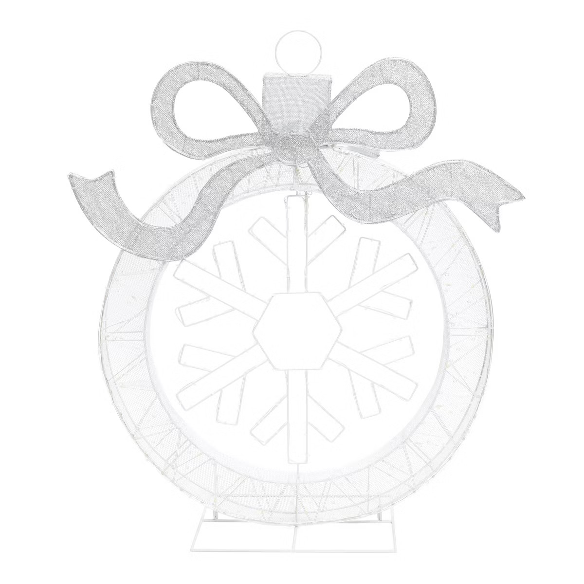 LuxenHome 3Ft Lighted Ornament & Snowflake Wreath, Silver & White Outdoor Christmas Decoration | Target