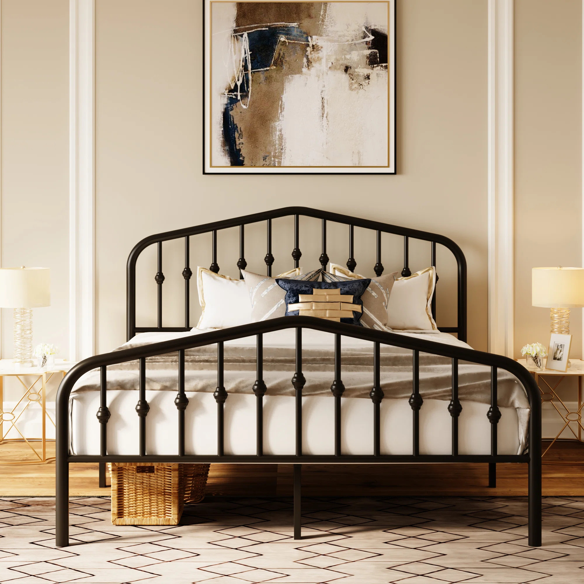 Laurel Foundry Modern Farmhouse® Fordingbridge Black Metal Platform Bed with Vintage-Style Headb... | Wayfair North America