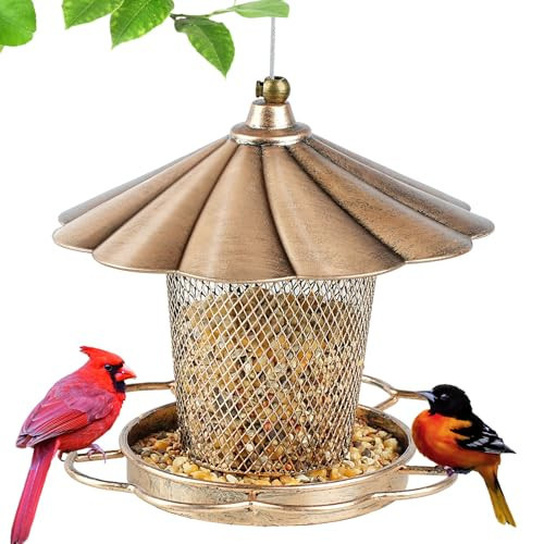 LBTING Bird Feeder for Outdoor, Metal Wild Bird Feeder for Hanging Outside Garden Yard Decoration, Flower Petals Shaped with Roof | Amazon (US)