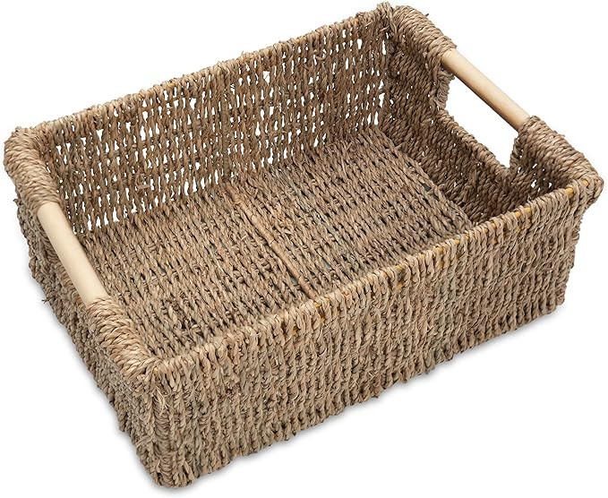 Natural Seagrass Rectangular Wicker Basket, Storage Handle, Living Room Organizing, Decorative Me... | Amazon (US)