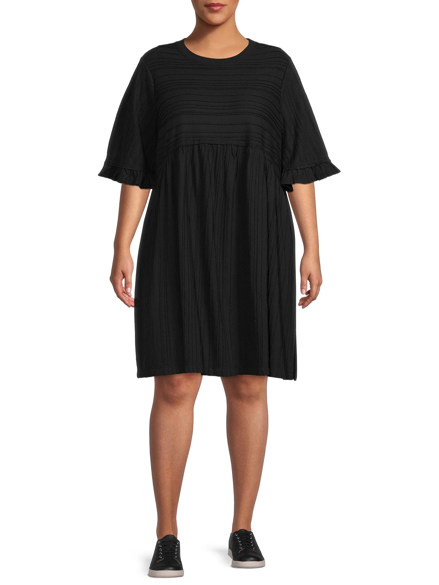 Terra & Sky Women's Plus Size Textured Knit Babydoll Dress with Short Sleeves | Walmart (US)