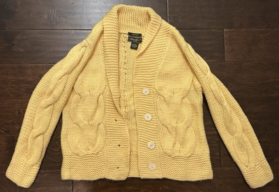 Women’s Eddie Bauer Wool Hand-Knit Cable Button Cardigan Yellow- Petite Large   | eBay | eBay US