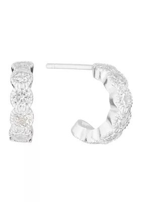Sterling Silver Round Cubic Zirconia Post Hoop Earrings | Belk