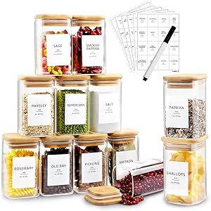 AISIPRIN 12 Pcs 8oz Glass Jars with Lids for Spice,Bamboo Lids Glass Containers, Kitchen Storage ... | Amazon (US)