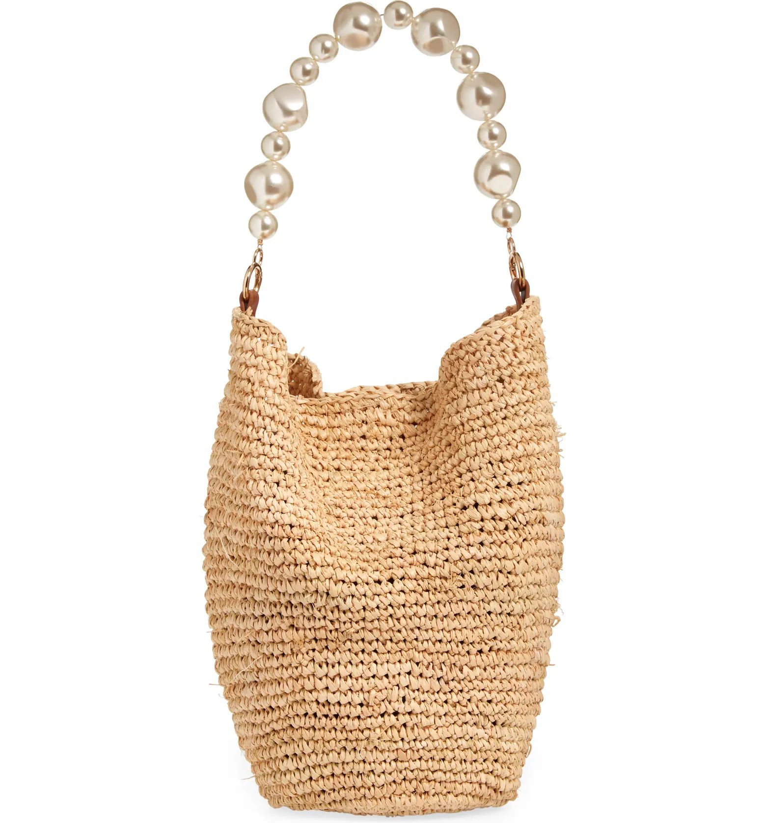Page Imitation Pearl & Straw Bucket Bag | Nordstrom