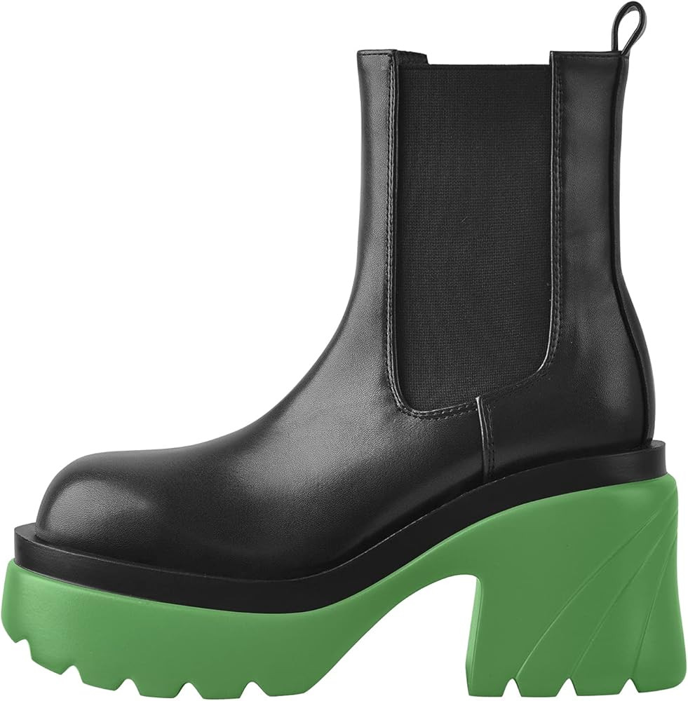 Women's Platform Color-block Chunky Heel Boots Chelsea Elastic Bootie Slip on Square Toe Ankle Bo... | Amazon (US)