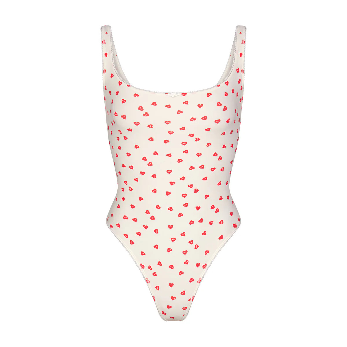 FITS EVERYBODY PICOT TRIM SQUARE NECK BODYSUIT | RUBY HEART PRINT | SKIMS (US)