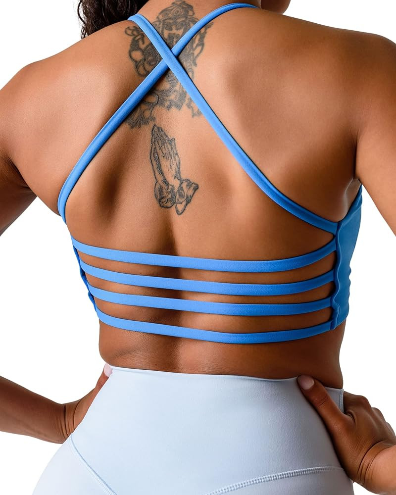 Kamo Fitness Iris Strappy Sports Bra for Women Light Support Backless Crop Top Removable Padding ... | Amazon (US)
