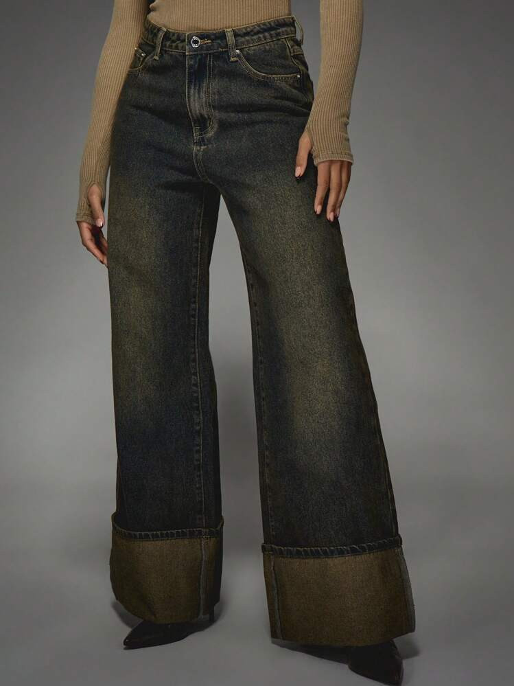 Misguided tinted Cuff Jeans | SHEIN