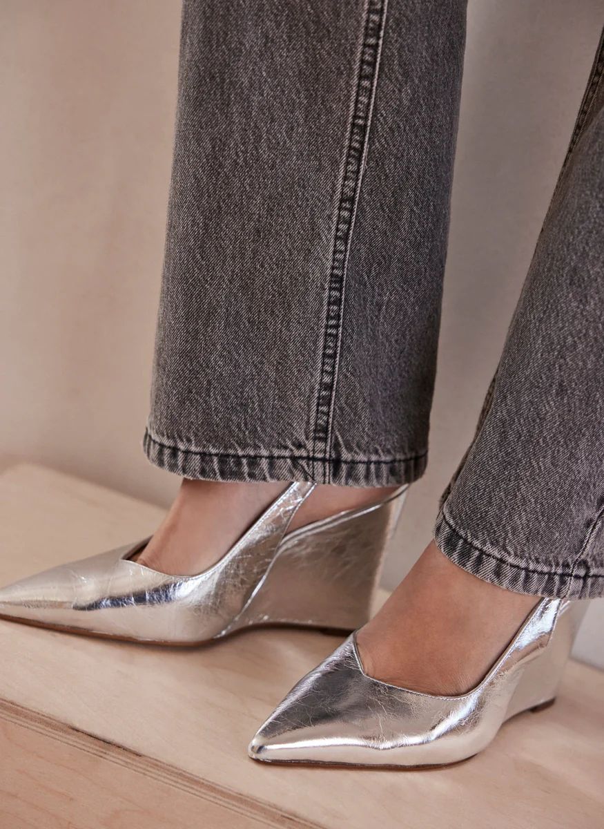 Silver Pointed Wedge Heels | Mint Velvet