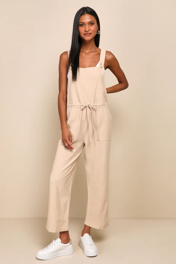 Verona Beige Drawstring Wide-Leg Jumpsuit | Lulus