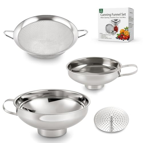 DevnDevn 4-in-1 Canning Funnel Set, Stainless Steel Wide Mouth & Regular Funnels with Extended Stable Spout, Umbrella Strainer & Mesh Filter, Food-Grade Kit for Large Food, Jars, Oil, Kitchen Use | Amazon (US)