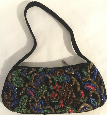 Small Multicolored Beaded Evening Bag With Small Shoulder Strap Black Background | eBay AU