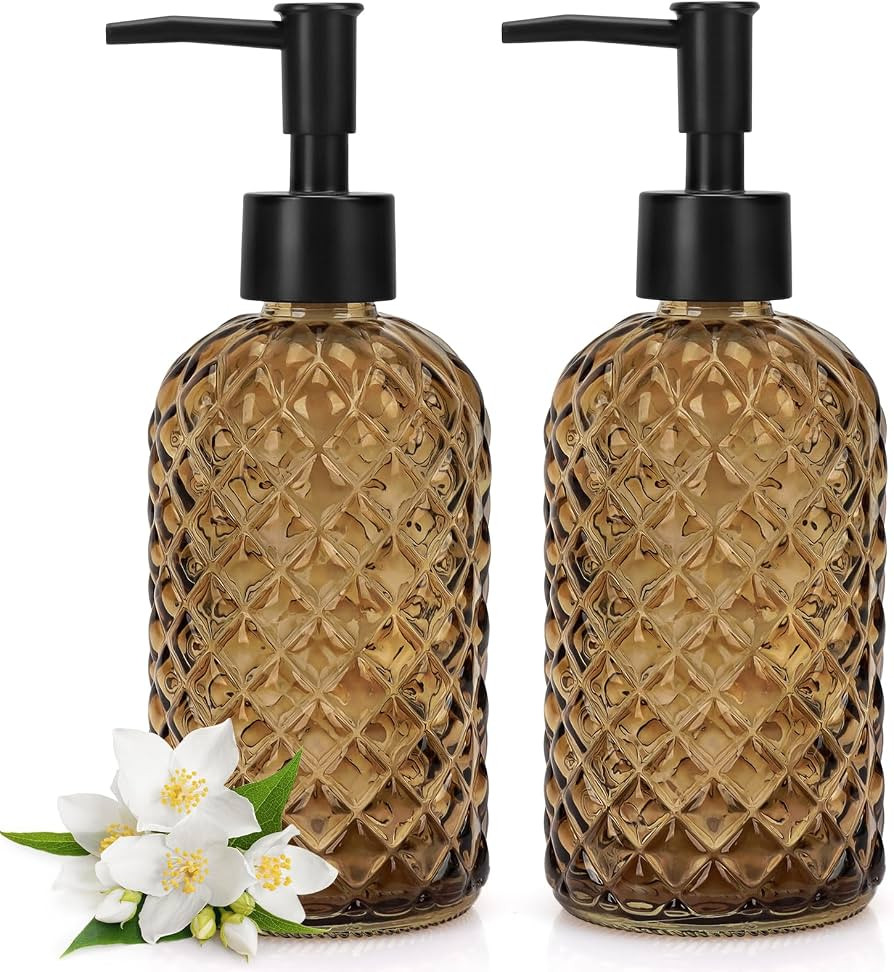 2 Pack Gem Glass Soap Dispenser with Black Plastic Pump, 13oz Liquid Hand Soap Dispenser, Rustpro... | Amazon (US)