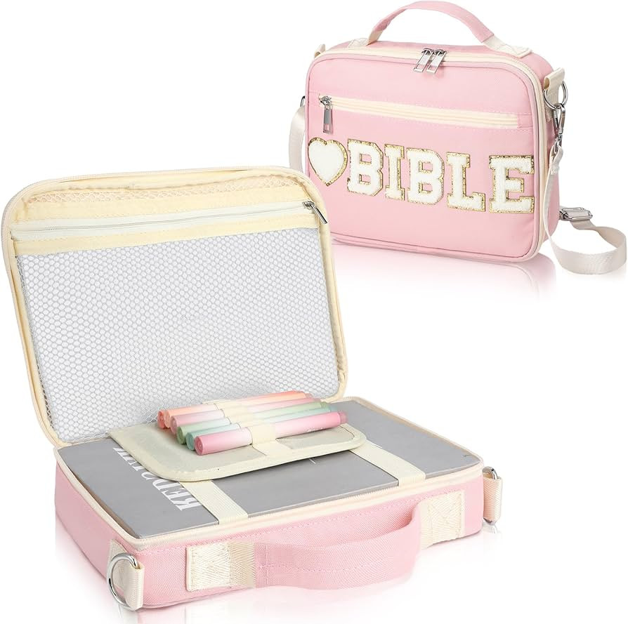 Large Chenille Letter Bible Cover for Girl Portable Preppy Patches Bible Case Church Bible Bag fo... | Amazon (US)