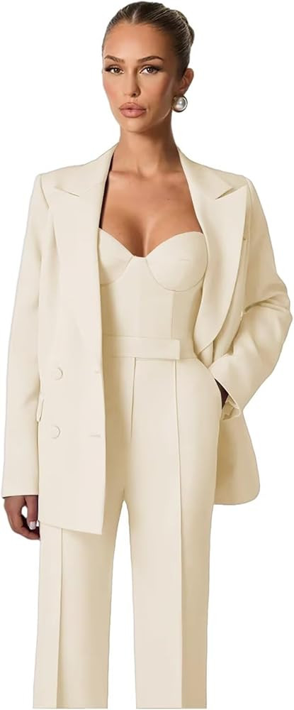 Suits for Women 3 Piece Set V Neck Double Breasted Womens Suit Spaghetti Strap Top Pants Suit for... | Amazon (US)
