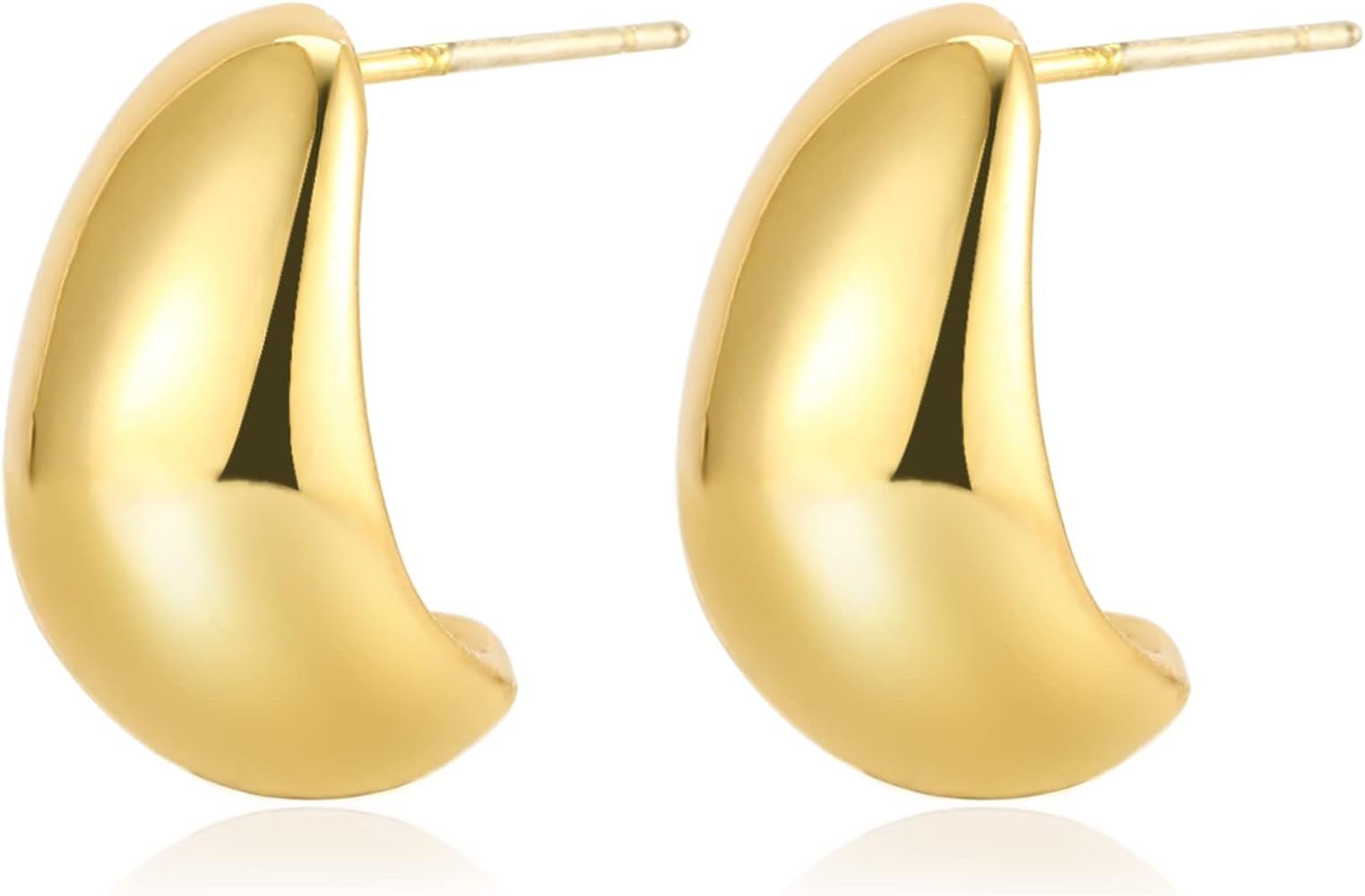 Chunky Gold Hoop Earrings for Women Girls Textured Open Thick Huggie Earrings | Amazon (US)