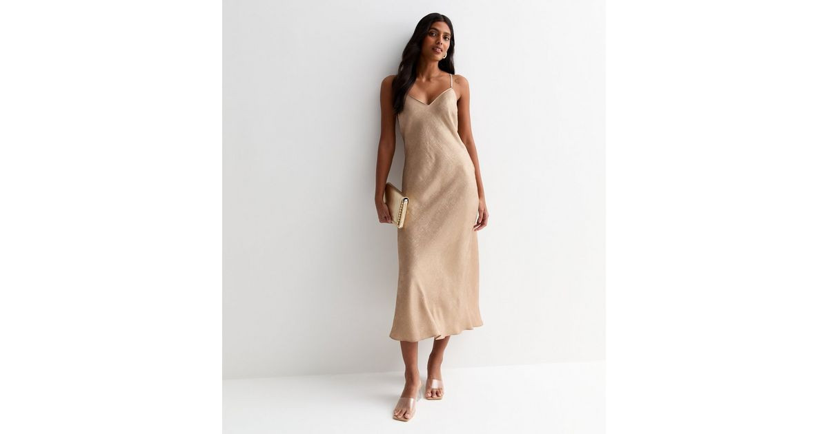 Gold Foil Cross Over Strap Midi Dress | New Look | New Look (UK)