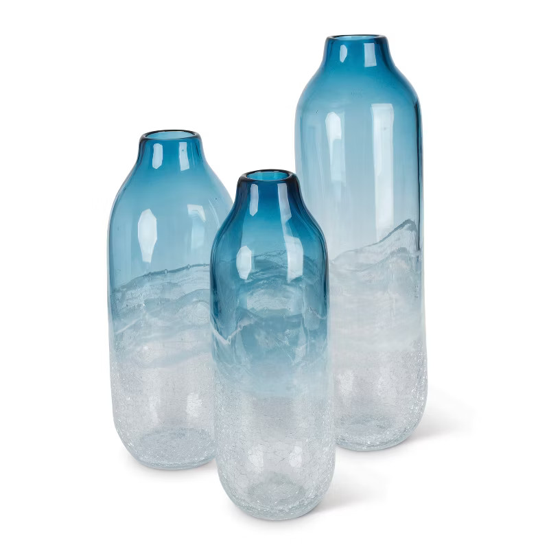 Lone Elm Studios Assorted-sized Artisanal Smooth Glass Vases in Milky White and Indigo Blue (Set ... | Target