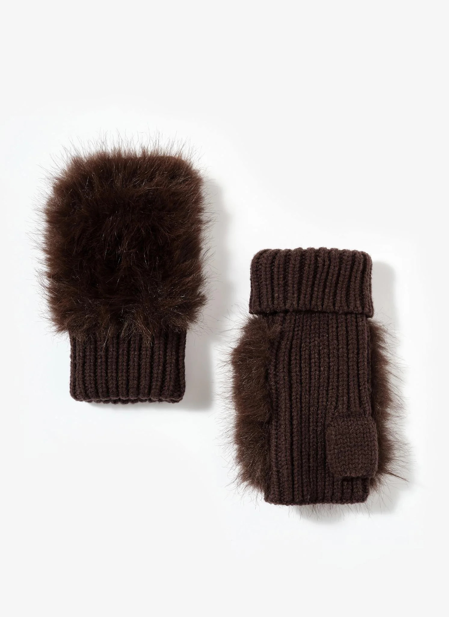 Brown Faux Fur Fingerless Gloves | Mint Velvet